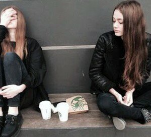 Girls sitting on step